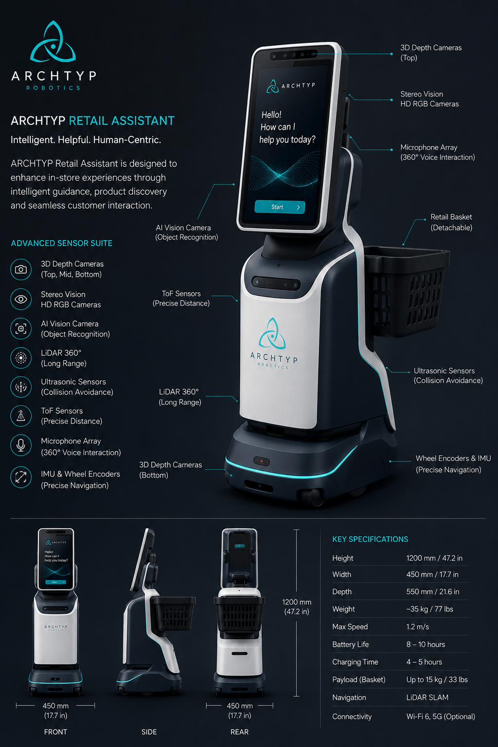 Alto specification sheet: advanced sensor suite, dimensions and key specifications